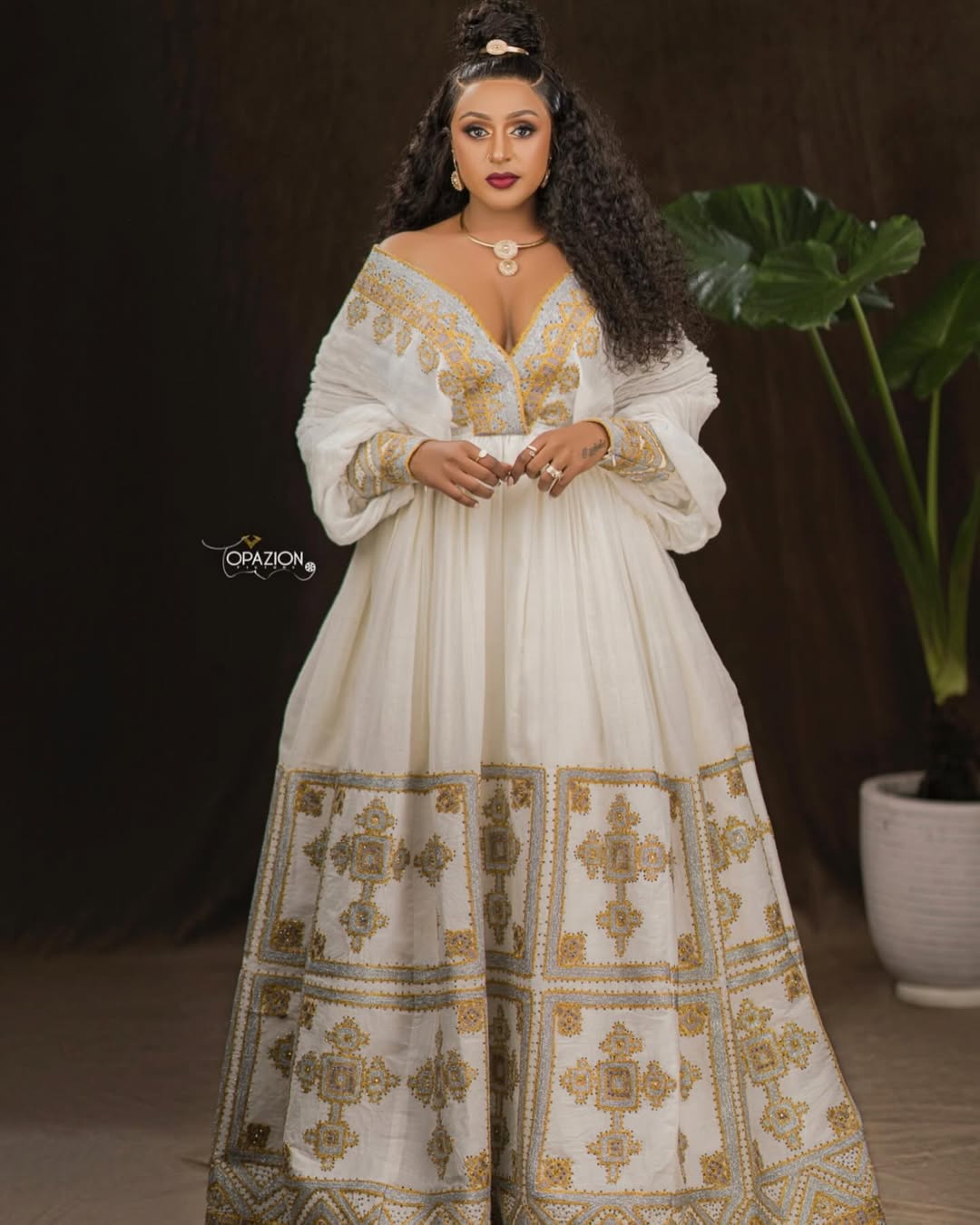 FASIKA ROYAL ETHIOPIAN TRADITIONAL DRESS | HABESHA WEDDING DRESS | BOLD GOLD TILET HABESHA KEMIS
