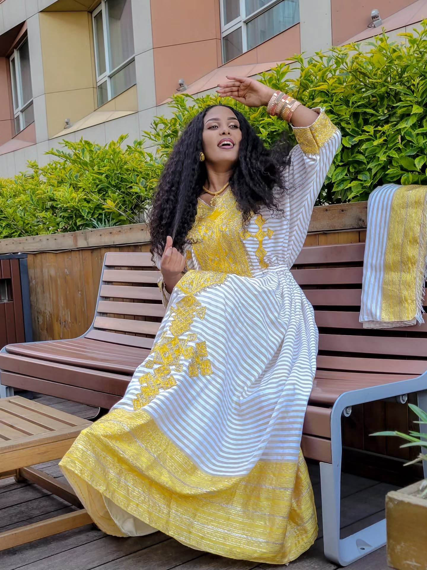 SINTA STRIPED HABESHA KEMIS | GOLD CROSS EMBROIDERY HABESHA DRESS | TRADITIONAL ELEGANCE ETHIOPIAN CLOTH