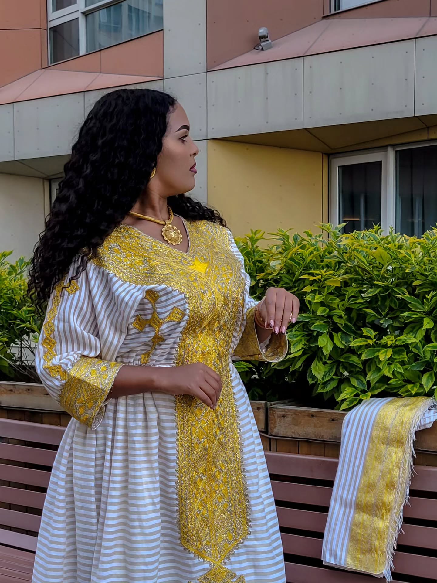 SINTA STRIPED HABESHA KEMIS | GOLD CROSS EMBROIDERY HABESHA DRESS | TRADITIONAL ELEGANCE ETHIOPIAN CLOTH
