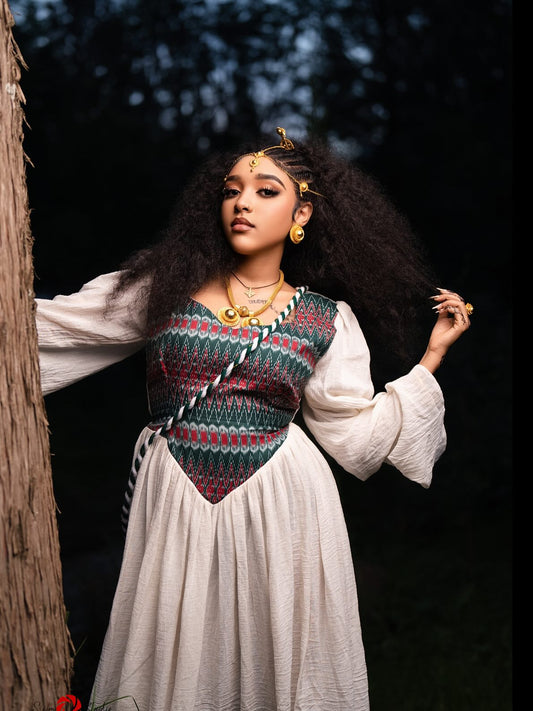 MAKI ETHIOPIAN TRADITIONAL HABESHA DRESS | DETAILED DESIGN HABESHA KEMIS | CULTURAL ETHIOPIAN DRESS FOR EVENTS