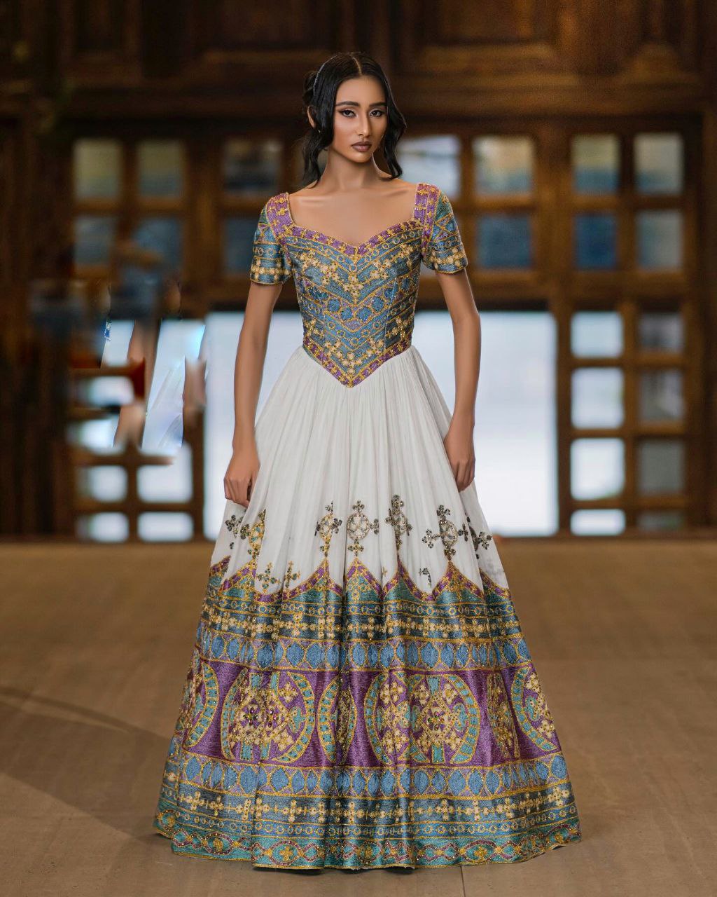 FIYONA LUXURIOUS ETHIOPIAN WEDDING DRESS | COLORFUL EMBROIDERY HABESHA WEDDING DRESS | MODERN HABESHA KEMIS DESIGN