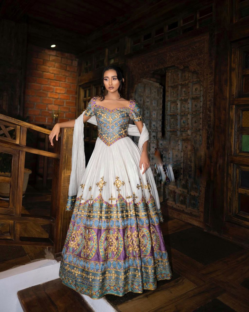 FIYONA LUXURIOUS ETHIOPIAN WEDDING DRESS | COLORFUL EMBROIDERY HABESHA WEDDING DRESS | MODERN HABESHA KEMIS DESIGN