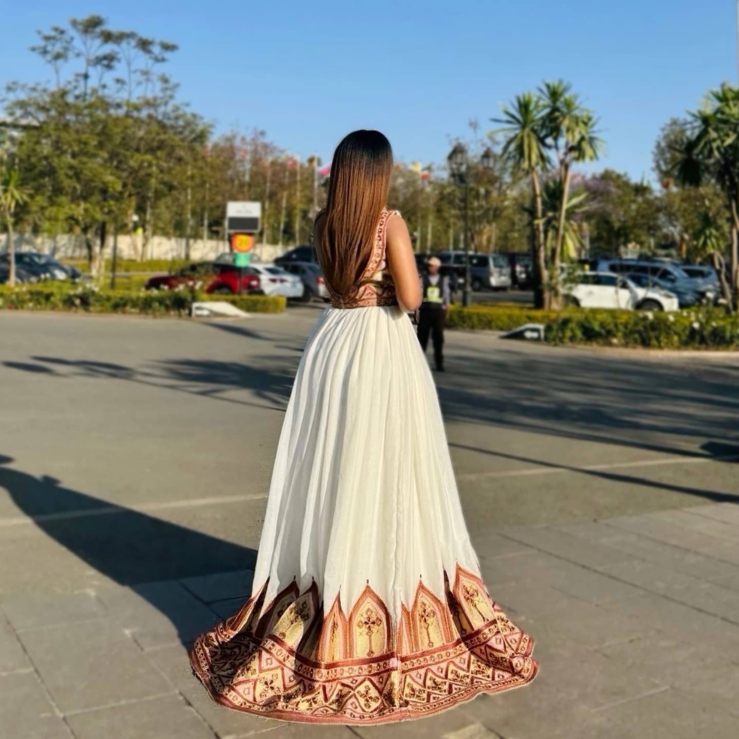 YIDU BRONZE AND GOLD TIBEB EMBROIDERY ETHIOPIAN DRESS | TRADITIONAL FLOOR-LENGTH HABESHA KEMIS | STUNNING HABESHA DRESS FOR EVENTS