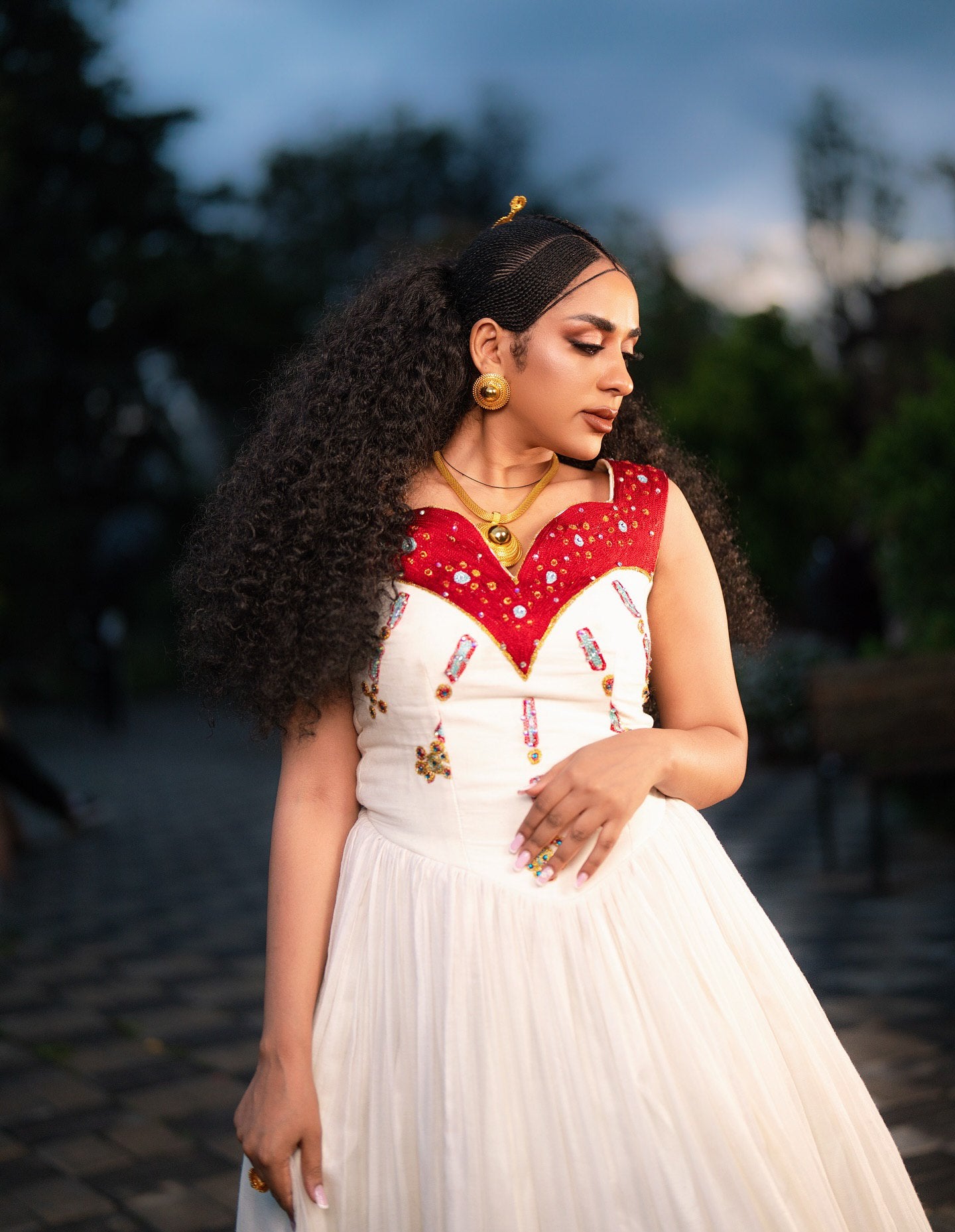 BLEN ELEGANT ETHIOPIAN HABESHA DRESS | INTRICATE RED AND GOLD EMBROIDERY ETHIOPIAN HABESHA KEMIS | PERFECT ETHIOPIAN CLOTH FOR CELEBRATIONS AND WEDDINGS