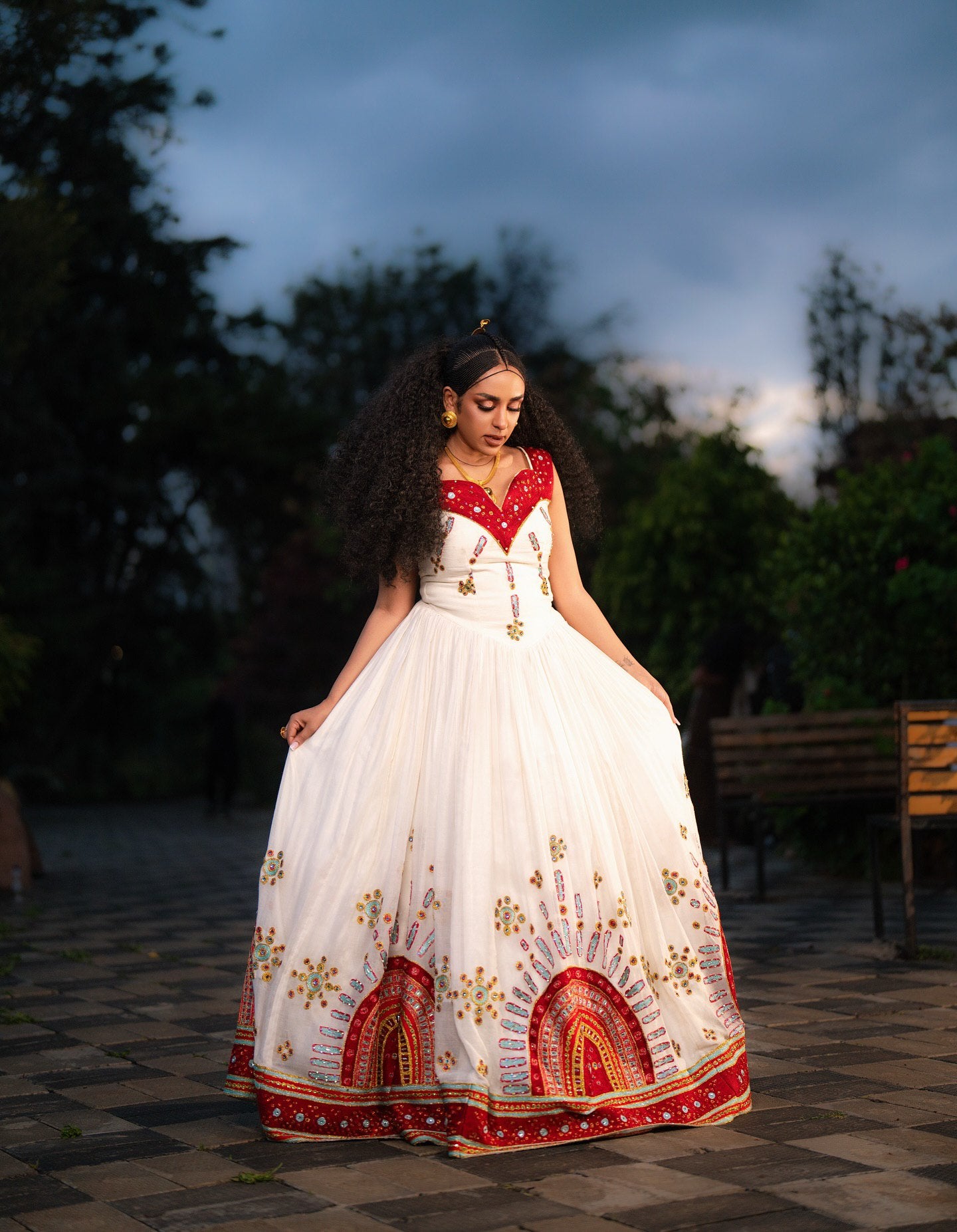 BLEN ELEGANT ETHIOPIAN HABESHA DRESS | INTRICATE RED AND GOLD EMBROIDERY ETHIOPIAN HABESHA KEMIS | PERFECT ETHIOPIAN CLOTH FOR CELEBRATIONS AND WEDDINGS