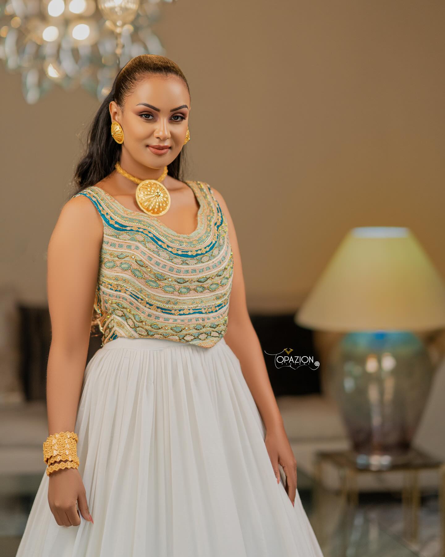 MEDHANIT ETHIOPIAN HABESHA DRESS | GOLD AND GREEN EMBROIDERY TRADITIONAL HABESHA KEMIS | CULTURAL ETHIOPIAN CLOTH FOR WEDDINGS