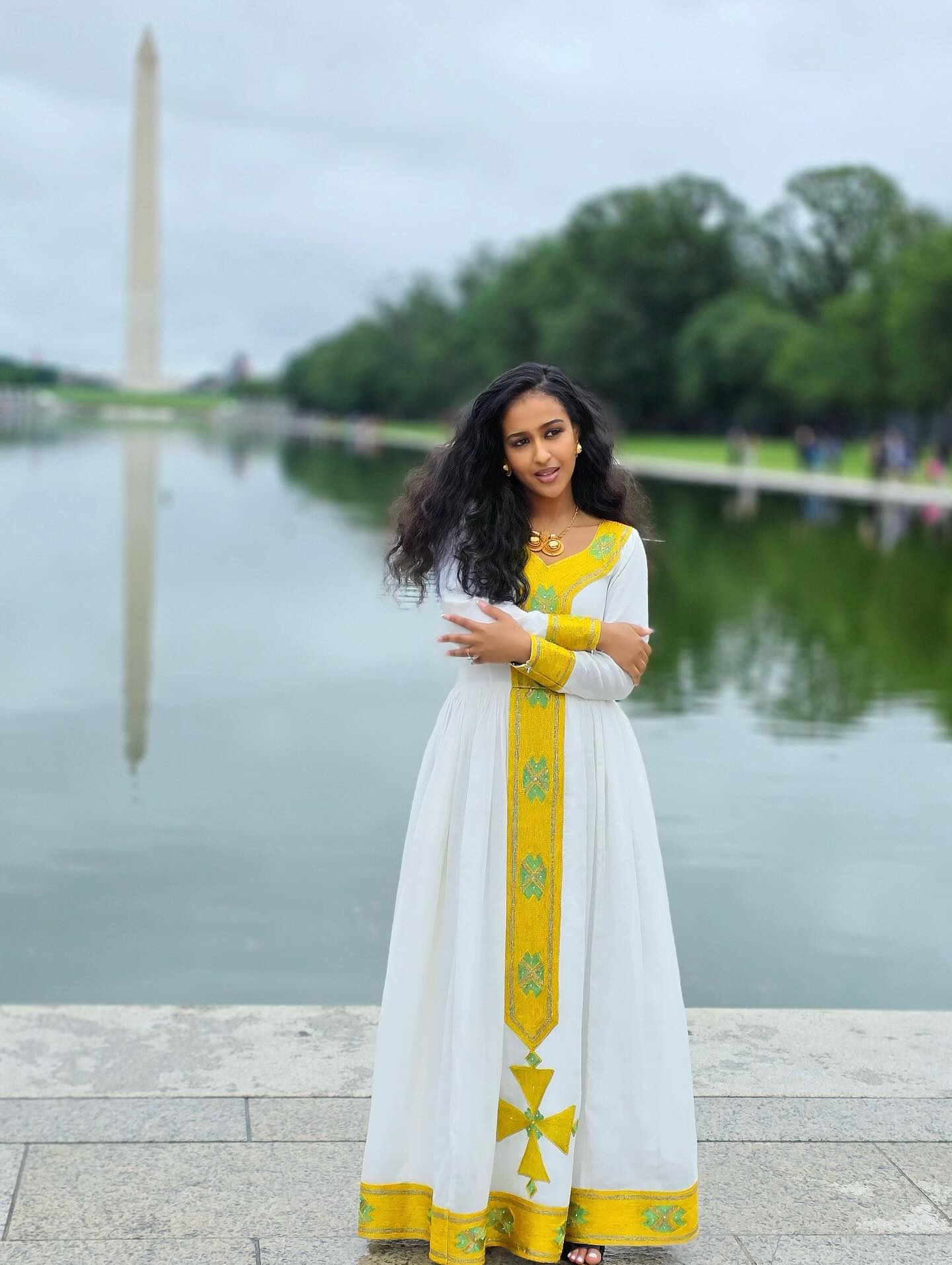 EMEBET ERITREAN HABESHA DRESS | TRADITIONAL YELLOW AND GREEN EMBROIDERY HABESHA KEMIS | TIMELESS TRADITIONAL ETHIOPIAN CLOTHING