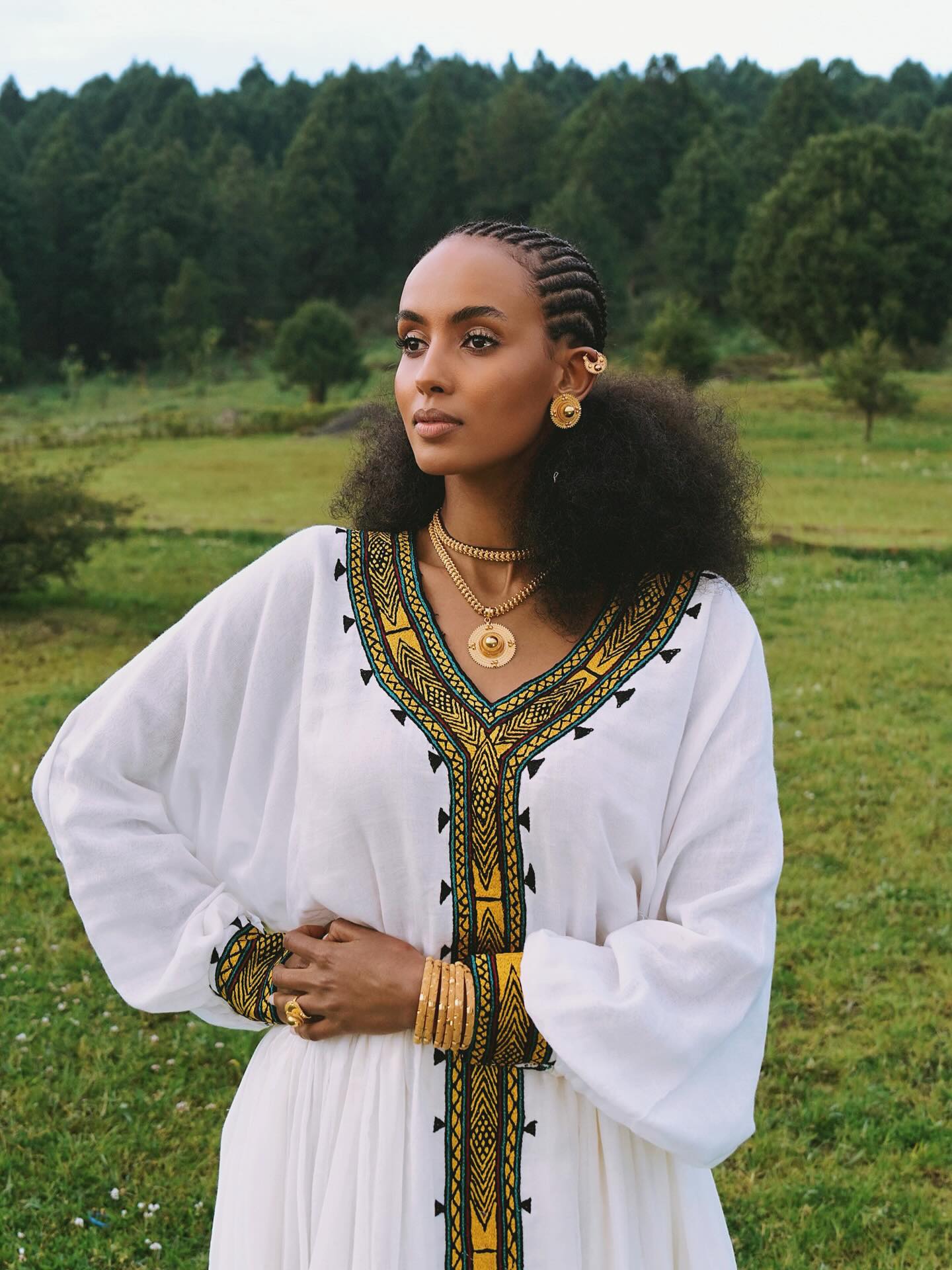 TIHTINA ELEGANT ETHIOPIAN HABESHA KEMIS | BLACK AND GOLD TILF DESIGN HABESHA DRESS | CULTURAL ETHIOPIAN DRESS FOR HOLIDAYS