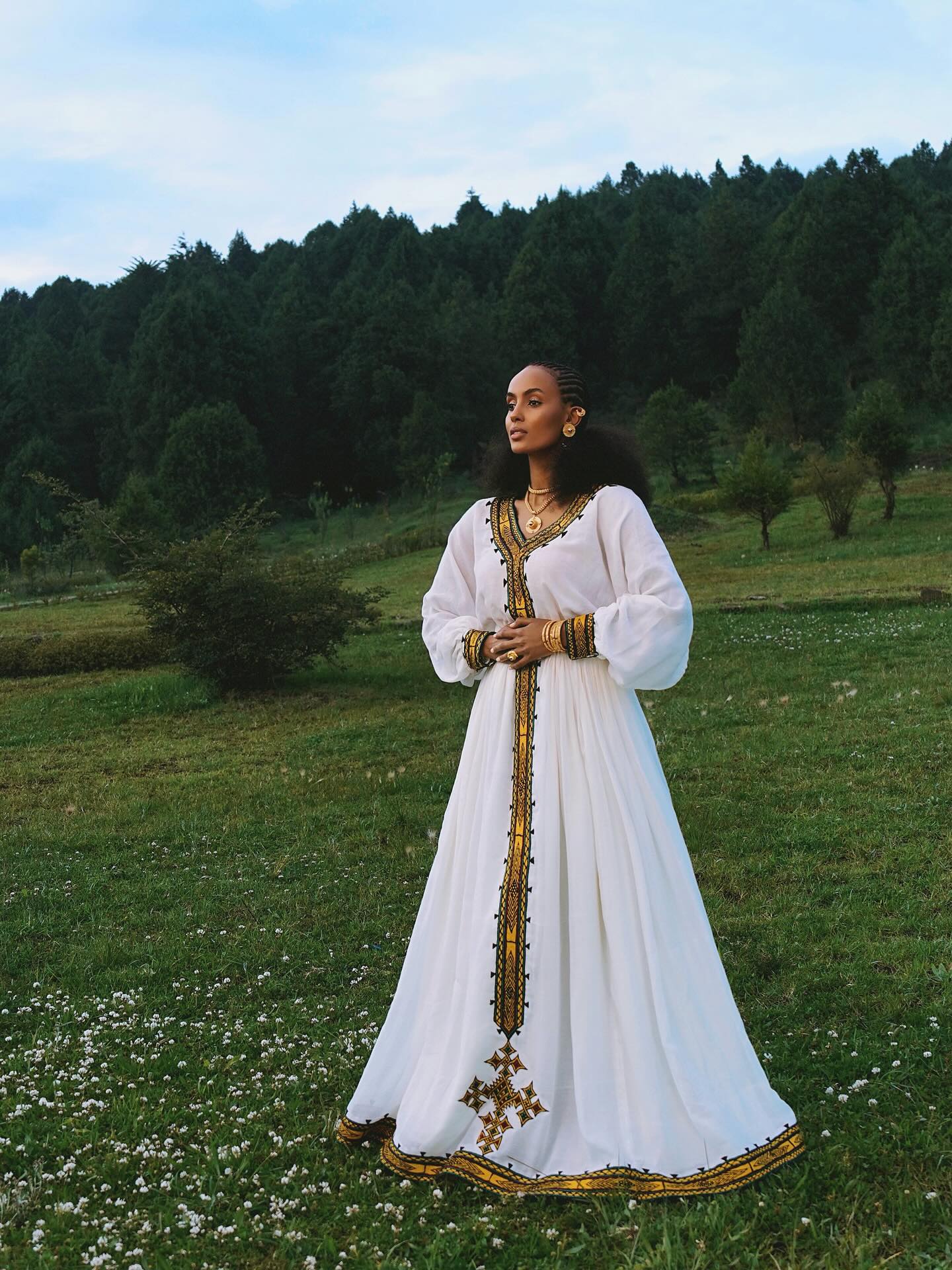 TIHTINA ELEGANT ETHIOPIAN HABESHA KEMIS | BLACK AND GOLD TILF DESIGN HABESHA DRESS | CULTURAL ETHIOPIAN DRESS FOR HOLIDAYS