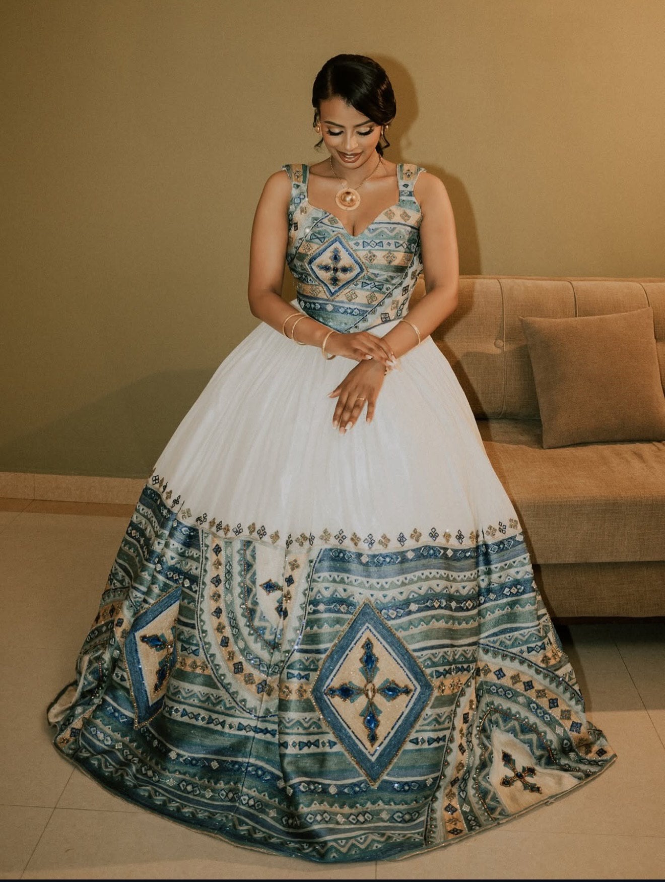 EDENAY ETHIOPIAN WEDDING DRESS | STUNNING EMBROIDERED HABESHA DRESS | LUXURIOUS TRADITIONAL HABESHA KEMIS