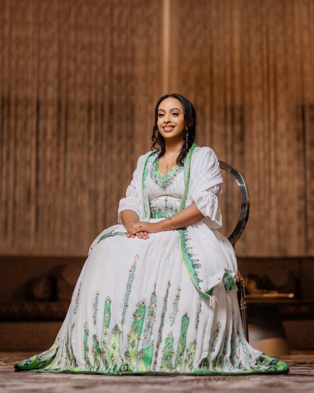 REDIET COUPLE’S MATCHING HABESHA KEMIS & SHIRT SET | GREEN & SILVER TILET HABESHA COUPLE'S OUTFIT | ETHIOPIAN CULTURAL MATCHING WEAR