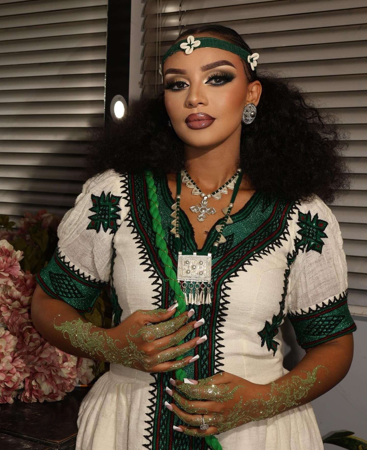 RIBKA ERITREAN CULTURAL DRESS | GREEN EMBROIDERY CULTURAL HABESHA DRESS | STYLISH HABESHA KEMIS FOR HOLIDAYS