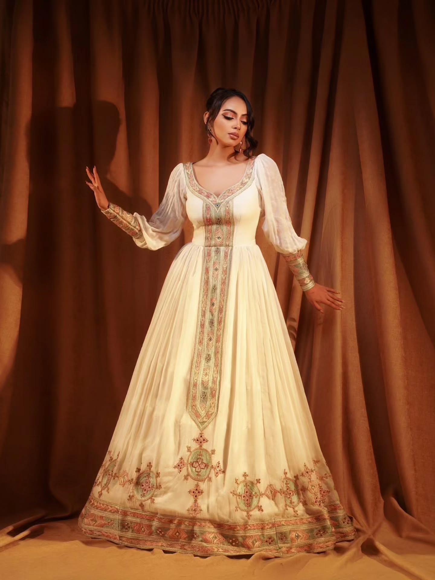 MARAMAWIT REGAL ETHIOPIAN WEDDING DRESS | GOLDEN EMBROIDERED HABESHA KEMIS | BEAUTIFUL HABESHA DRESS FOR WEDDING