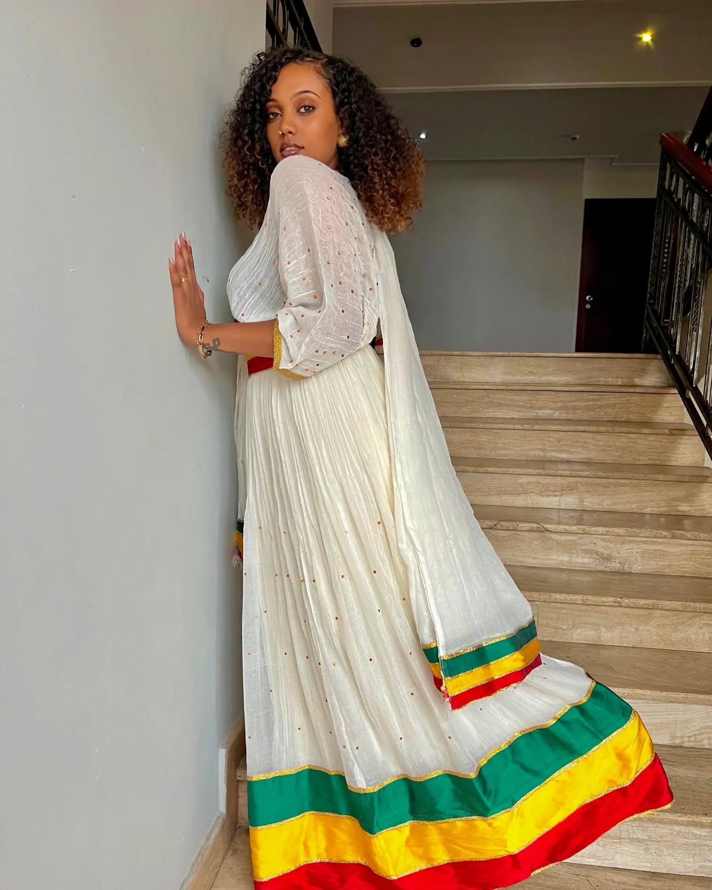 AMLESET ETHIOPIAN FLAG COLOR HABESHA DRESS | TRADITIONAL GREEN, YELLOW AND RED HABESHA KEMIS | TIMELESS ETHIOPIAN CLOTHING