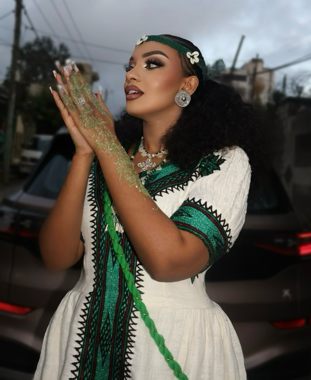 RIBKA ERITREAN CULTURAL DRESS | GREEN EMBROIDERY CULTURAL HABESHA DRESS | STYLISH HABESHA KEMIS FOR HOLIDAYS