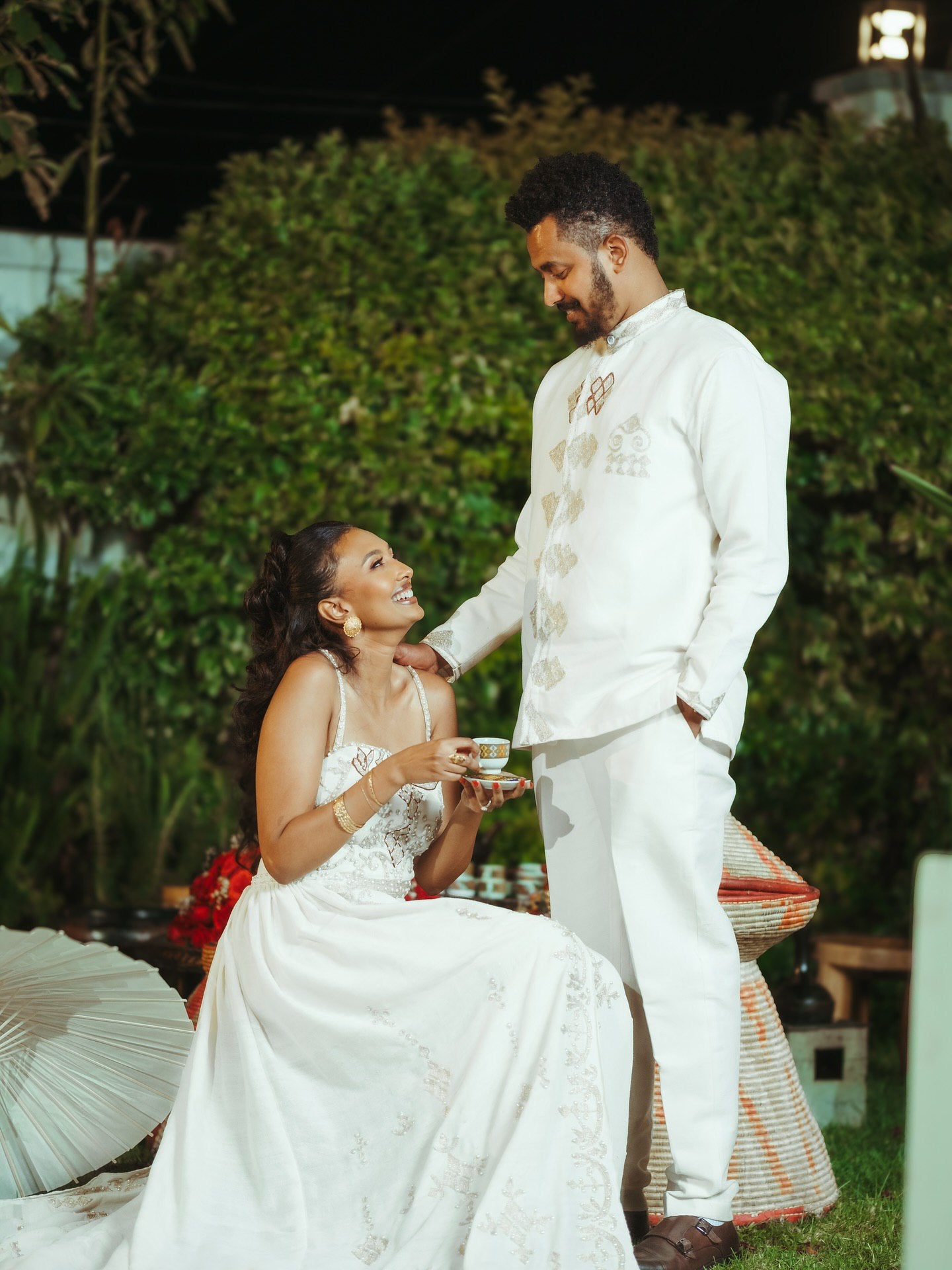 LISHAN ETHIOPIAN MODERN HABESHA OUTFITS FOR COUPLES | WHITE CEREMONIAL MATCHING OUTFIT | CLASSIC COUPLE'S SET FOR WEDDING
